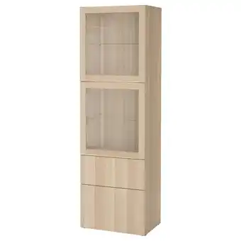 IKEA Bestå storage combination w glass doors, white stained oak effect/lappviken white stained oak eff clear glass, 60x42x193 cm offer