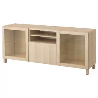 IKEA Bestå tv bench with drawers, lappviken/sindvik white stained oak eff clear glass, 180x40x74 cm offer