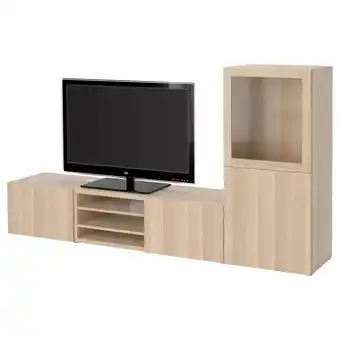 IKEA Bestå tv storage combination/glass doors, white stained oak effect/lappviken white stained oak eff clear glass, 240x42x129 cm offer