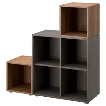 IKEA Eket cabinet combination with feet, dark grey/walnut, 105x35x107 cm offer
