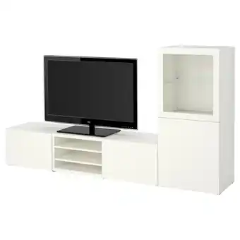 IKEA Bestå tv storage combination/glass doors, white/lappviken white clear glass, 240x42x129 cm offer