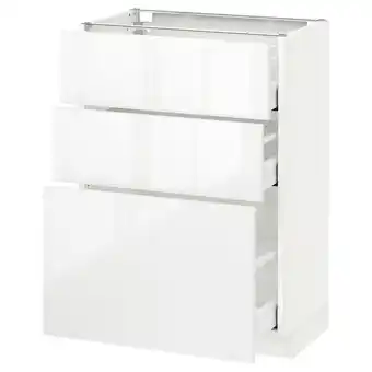Metod base cabinet with 3 drawers, white maximera/ringhult white, 60x37x80 cm