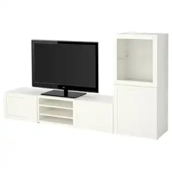 IKEA Bestå tv storage combination/glass doors, white/hanviken white clear glass, 240x42x129 cm offer