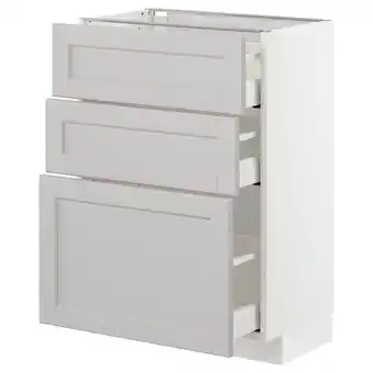Metod base cabinet with 3 drawers, white maximera/lerhyttan light grey, 60x37x80 cm