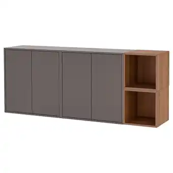 IKEA Eket wall-mounted cabinet combination, dark grey/walnut effect, 175x35x70 cm offer