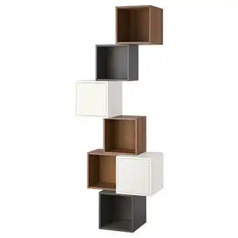Eket wall-mounted cabinet combination, walnut effect/white dark grey, 80x35x210 cm