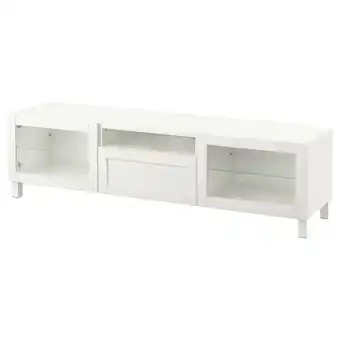 IKEA Bestå tv bench, white/hanviken/stubbarp white clear glass, 180x42x48 cm offer