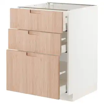 Metod / maximera base cabinet with 3 drawers, white/fröjered light bamboo, 60x60x80 cm