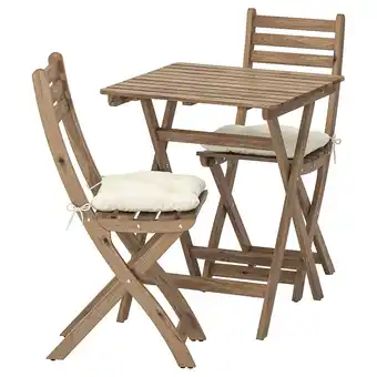 Askholmen table+2 chairs, outdoor, light brown stained/kuddarna beige