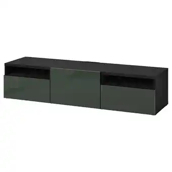 IKEA Bestå tv bench with drawers and door, black-brown/selsviken dark olive-green, 180x42x39 cm offer