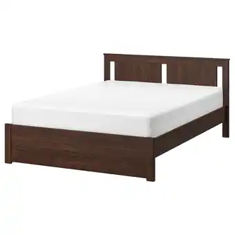 Songesand bed frame, brown/luröy, queen