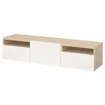 IKEA Bestå tv bench, white stained oak effect/selsviken high-gloss/white, 180x42x39 cm offer