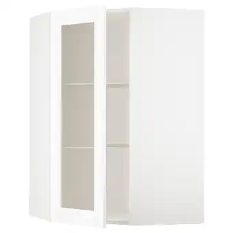 IKEA Metod corner wall cab w shelves/glass dr, white enköping/white wood effect, 68x37x100 cm offer