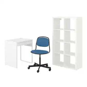 Micke/örfjäll / kallax desk and storage combination, and swivel chair white/blue/black