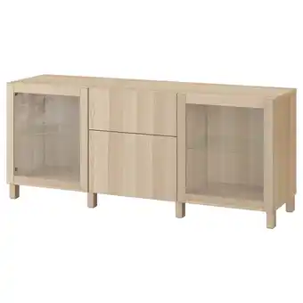 IKEA Bestå storage combination with drawers, white stained oak effect lappviken/sindvik/stubbarp white stained oak eff clear glass offer