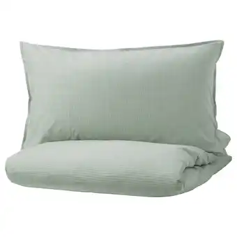 Bergpalm duvet cover and pillowcase, green/stripe, 150x200/50x80 cm