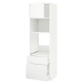IKEA Metod / maximera high cab f oven/micro w dr/2 drwrs, white/voxtorp matt white, 60x60x200 cm offer