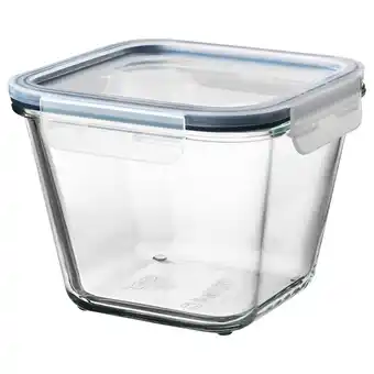 Ikea 365+ food container with lid, square glass/plastic, 1.2 l