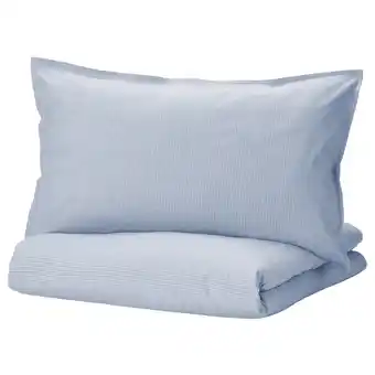 Bergpalm duvet cover and pillowcase, blue/striped, 150x200/50x80 cm