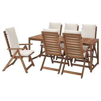 IKEA Nämmarö table+6 reclining chairs, outdoor, light brown stained/frösön/duvholmen beige offer