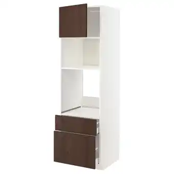 IKEA Metod / maximera high cab f oven/micro w dr/2 drwrs, white/sinarp brown, 60x60x200 cm offer