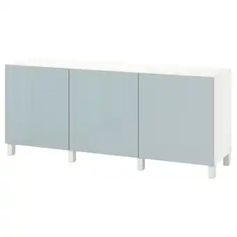 Bestå storage combination with doors, white selsviken/stubbarp/high-gloss light grey-blue, 180x42x74 cm