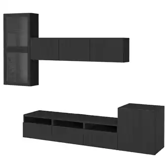 IKEA Bestå tv storage combination/glass doors, black-brown/lappviken black-brown clear glass, 300x42x211 cm offer