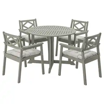 Bondholmen table+4 chairs w armrests, outdoor, grey stained/kuddarna grey