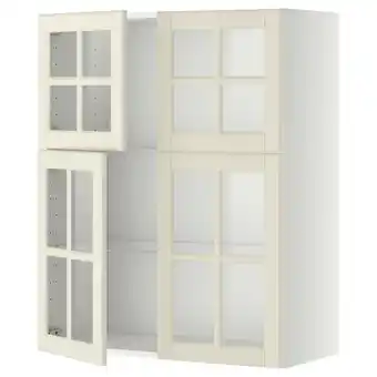 Metod wall cabinet w shelves/4 glass drs, white/bodbyn off-white, 80x37x100 cm