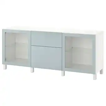 IKEA Bestå storage combination with drawers, white selsviken/stubbarp/light grey-blue clear glass, 180x42x74 cm offer