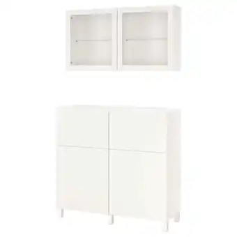 IKEA Bestå storage combination w doors/drawers, white/lappviken/stubbarp white clear glass, 120x42x213 cm offer