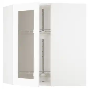 IKEA Metod corner wall cab w carousel/glass dr, white enköping/white wood effect, 68x37x80 cm offer