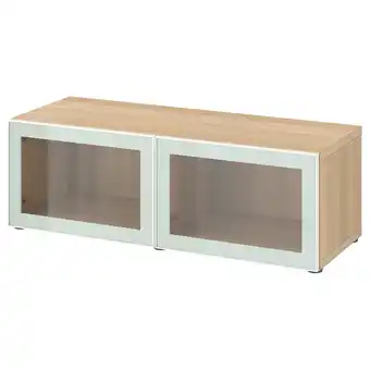 IKEA Bestå shelf unit with glass doors, white stained oak effect glassvik/white/light green clear glass, 120x42x38 cm offer