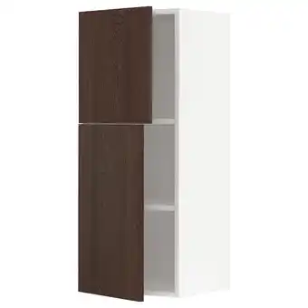 Metod wall cabinet with shelves/2 doors, white/sinarp brown, 40x37x100 cm