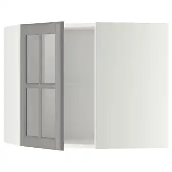 IKEA Metod corner wall cab w shelves/glass dr, white/bodbyn grey, 68x37x60 cm offer