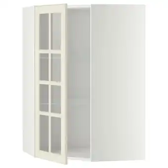 IKEA Metod corner wall cab w shelves/glass dr, white/bodbyn off-white, 68x37x100 cm offer