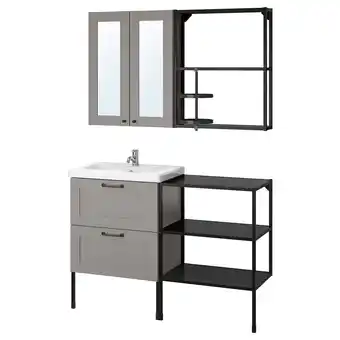IKEA Enhet / tvällen bathroom furniture, set of 15, grey frame/anthracite pilkån tap, 122x43x87 cm offer