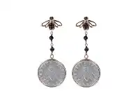Bevilles Jewellery Bronzallure Lira and Bee Dangling Earrings Black Spinel offer