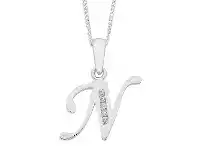 Bevilles Jewellery Sterling Silver Cubic Zirconia Initial Necklace - Most Initials Available offer