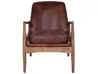 LivingStyles Boston Leather & Timber Armchair, Vintage Brown offer