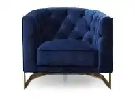 Lisbet Velvet Fabric Lounge Armchair, Blue / Gold
