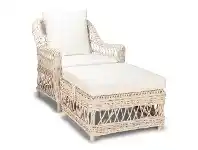 Nassau Rattan Armchair & Ottoman Set, White Wash / White