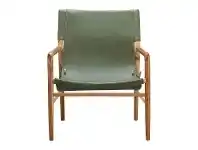 LivingStyles Norah Leather & Teak Sling Armchair, Olive / Natural offer