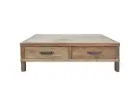 LivingStyles Maksim Reclaimed Elm Timber 2 Drawer Coffee Table, 130cm, Natural offer