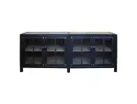 LivingStyles Maksim Iron & Reclaimed Elm Timber Industrial 4 Door Sideboard, 210cm, Black / Natural offer