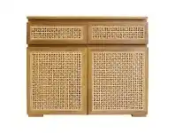 LivingStyles Fernando Teak Timber & Rattan 2 Door 2 Drawer Sideboard, 100cm offer