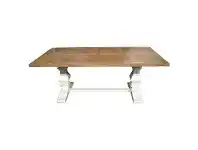 LivingStyles Fauchey Reclaimed Elm Timber Pedestal Dining Table, 240cm, Natural / Distressed White offer