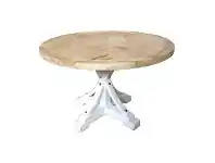 LivingStyles Leclerc Reclaimed Elm Timber Round Dining Table, 150cm, Natural / White offer