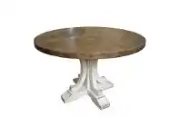 LivingStyles Ronde Reclaimed Elm Timber Round Dining Table, 120cm, Natural / Distressed White offer