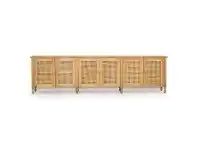 LivingStyles Hamilton Timber & Rattan 6 Door Sideboard, 304cm, Weathered Oak offer